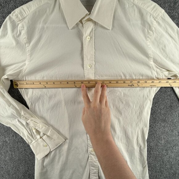 PRADA Size 40 (15.75) Long Sleeve Button Up Men Cotton Stretch Designer Ivory - Picture 5 of 16